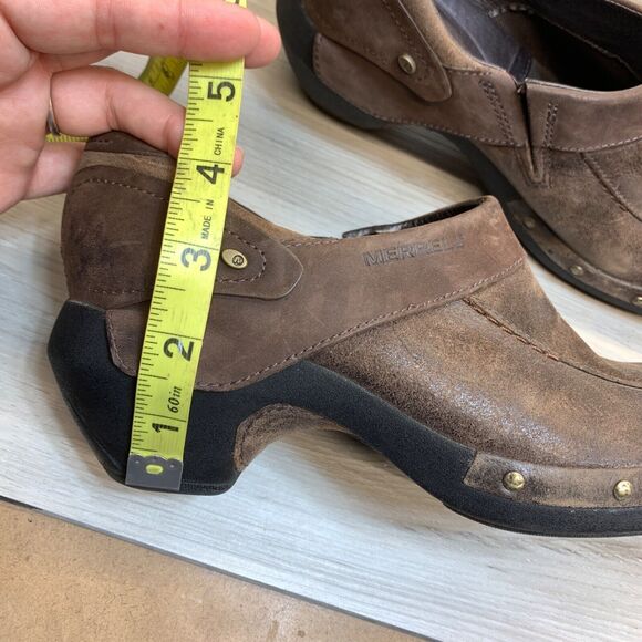 Merrell Shoes Womens 8.5 Luxe Espresso Studded Slip On Wedge Mule Clogs Leather - Picture 9 of 9